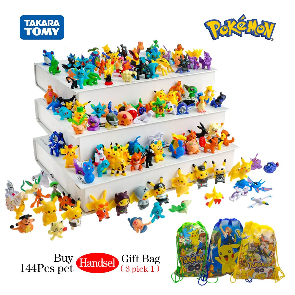 

144 Pokemon Mini Figures 2-3CM Anime Pikachu Figure Not Repeating Model Toy Kids Collect Dolls Birthday Gifts Pokémon Gift Bag