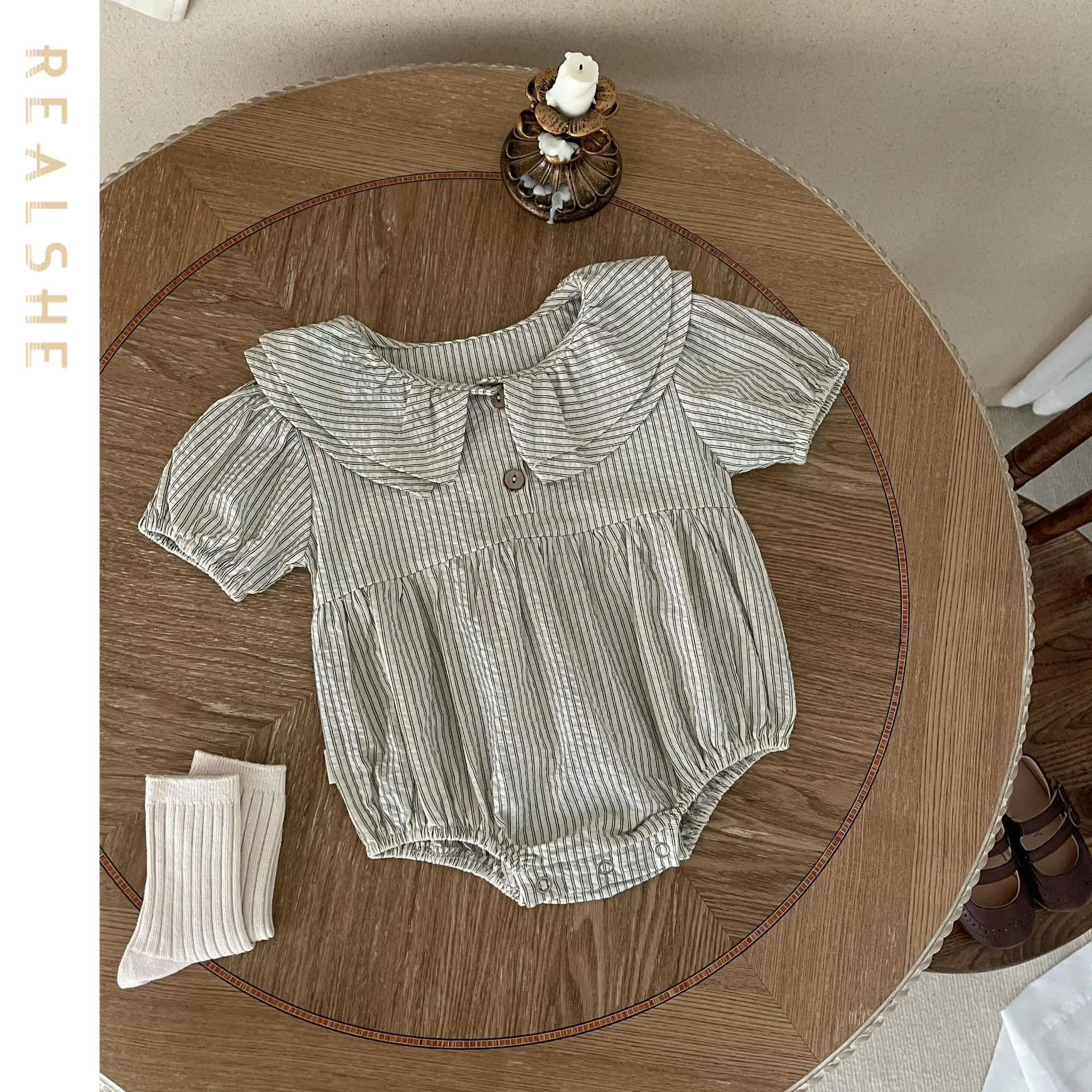 

0-24M Newborn Infant Baby Girl Romper Toddler Short Sleeve Striped Lapel Rompers Baby Clothes Jumpsuit Girls Clothing