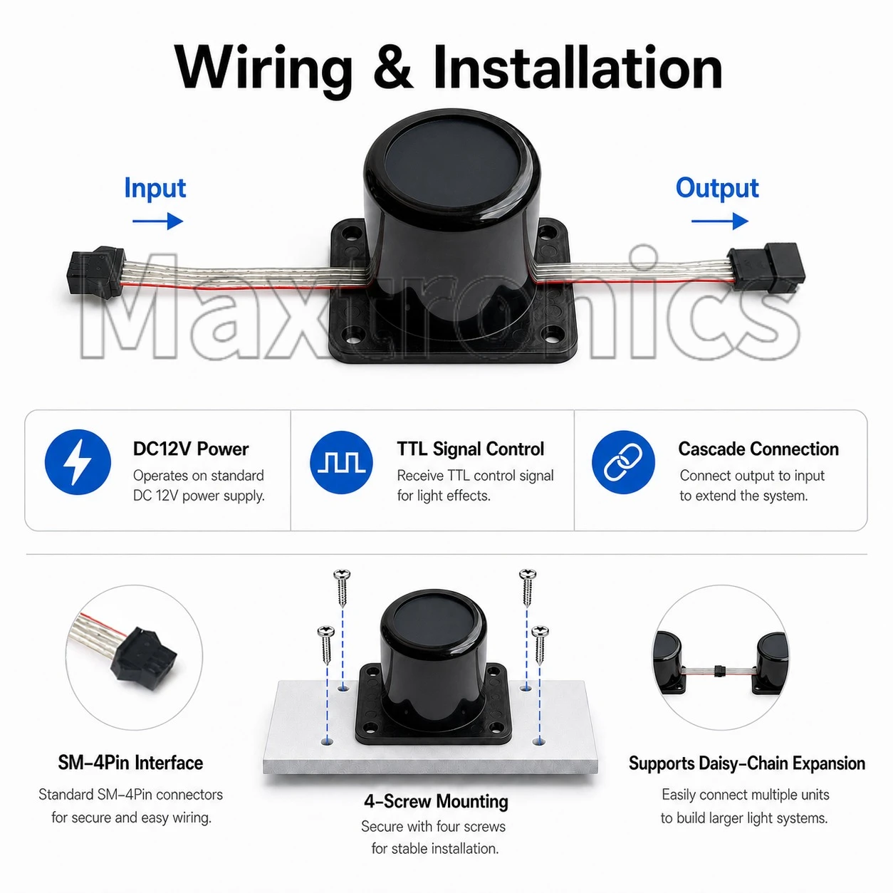 Фото Программируемый светодиодный чип с поворотной ручкой DC12V WS2815 4PIN RGB TTL (WS2812/SK6812/1903) для воспроизведения видео и прокрутки текста в помещении. №3