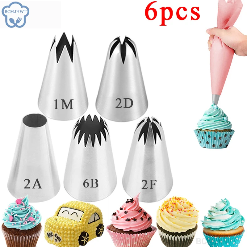 

6PCS Flower Cookie Icing Piping Pastry Nozzle Tips Baking Tools Cream Cake Decorating Set Stainless Steel Nozzles Cupcake
