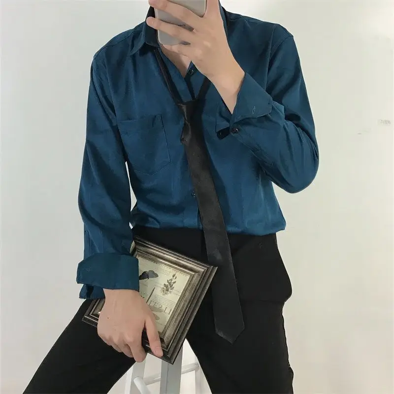 

Рубашка мужская однотонная с длинным рукавом, в британском стиле, модная Осенняя деловая повседневная одежда, приталенный силуэт, A35, 2022