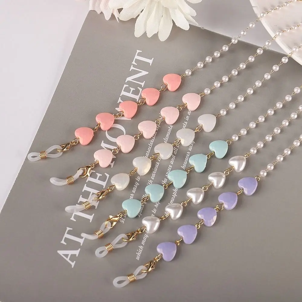 

Personalized Color Love Glasses Chain Holder Women's Neck Chains Pearl Heart Mask Chain Sunglasses Lanyard Eyewear Rope 68cm