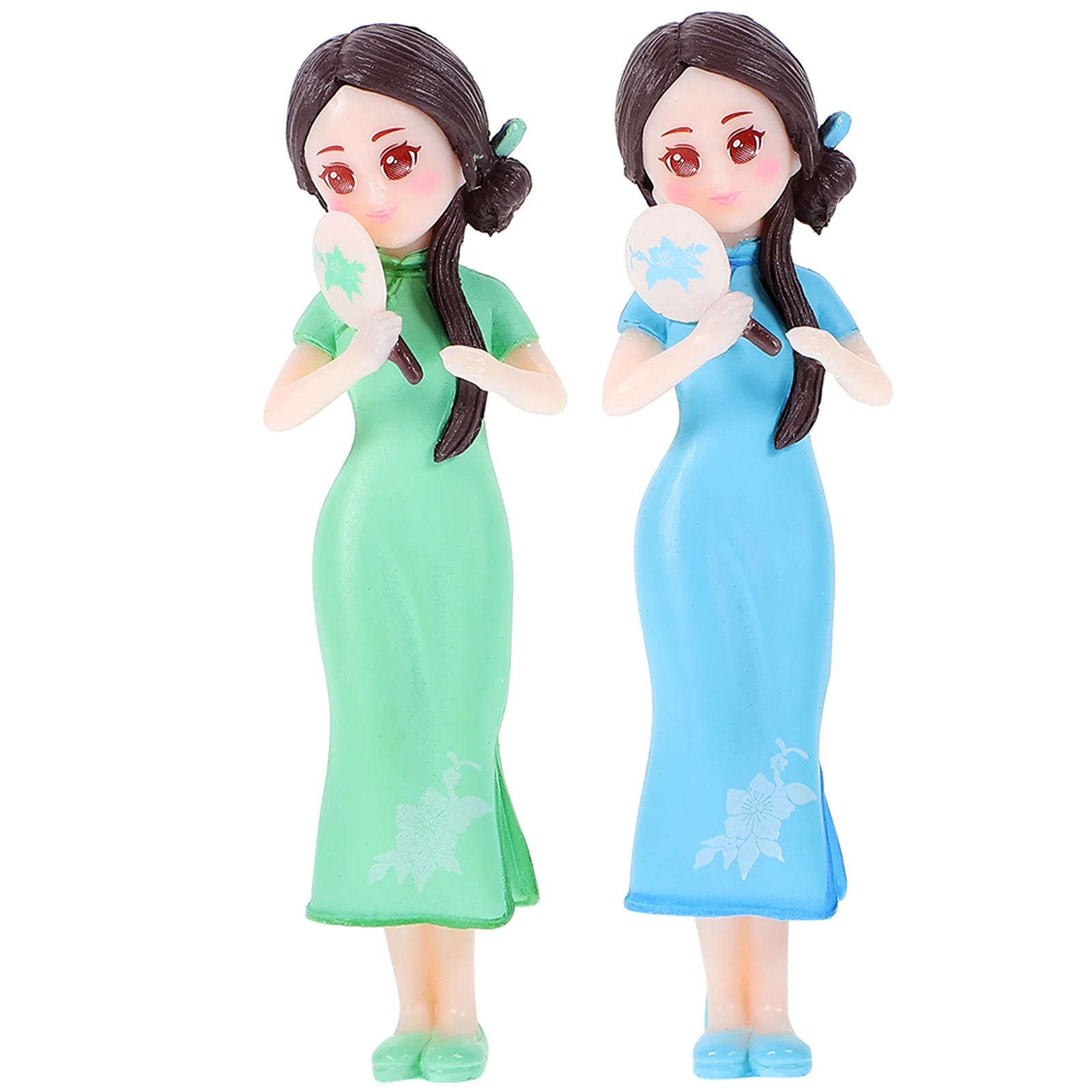 

2pcs Exquisite Cheongsam Girl Figurine Adornment Resin Craft Desktop Decor