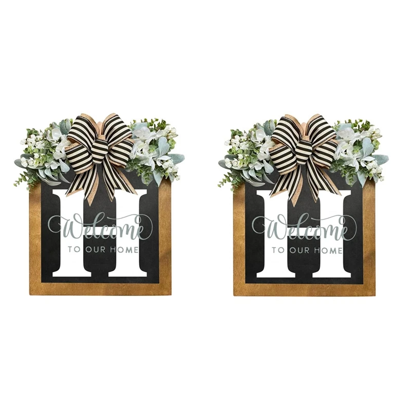 

Unique Last Name Year Round Front Door Wreath With Bow, 16Inch Welcome Sign Garland Creative Letter Farmhouse Wreath