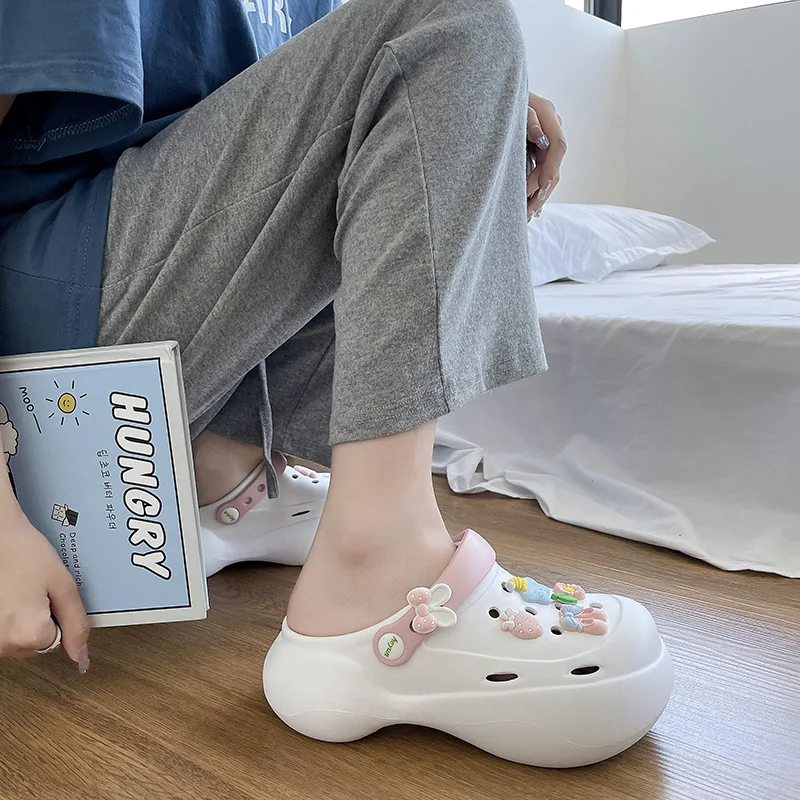 Summer New EVA Elevated Hole Shoes with Thick Sole Matsutake Sole Non slip External Wearing Sandals Fashion Casual Beach Shoes