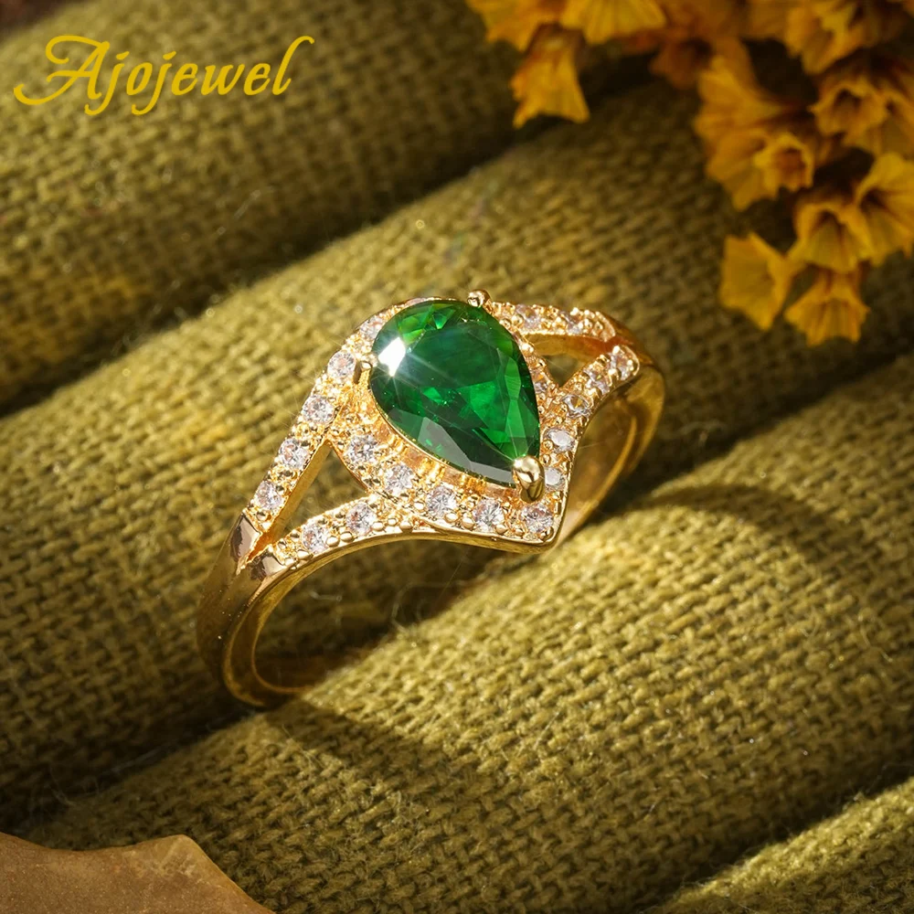 Женское элегантное кольцо Ajojewel с зеленым Цирконом золотого цвета корейская