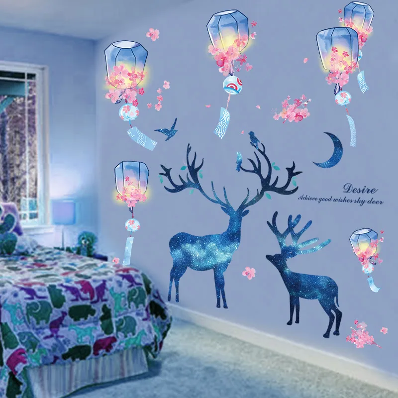 

Kong Ming Lantern Wall Stickers DIY Deer Animals Mural Decals for Kids Rooms Baby Bedroom Kindergarten Nursery Home Decoration