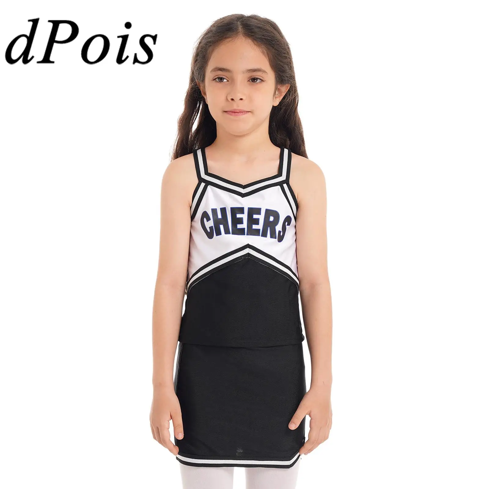 

Kids Girls Cheerleading Uniform Cosplay Cheerleader Costume Dancewear Sleeveless Tops with Skirt Set for School Girl Performance