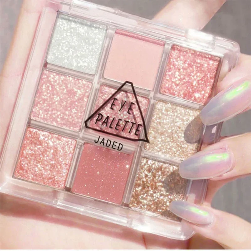 Палетка теней для век с блестками 9 цветов розовые жемчужные тени Корейская
