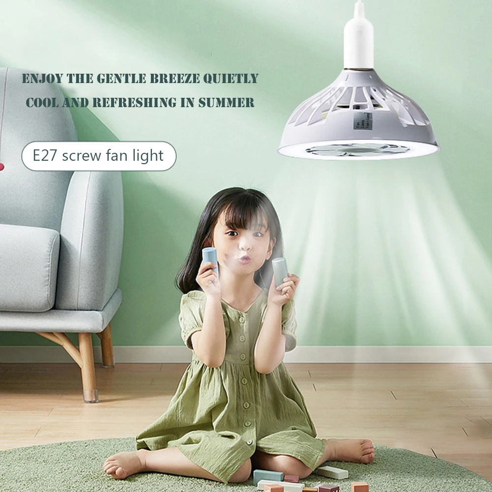 

Ceiling Fan 12W Hanging Fan 3 Adjustable Speeds E27 Converter Base with LED Light Silent Living Room Bedroom Cooler
