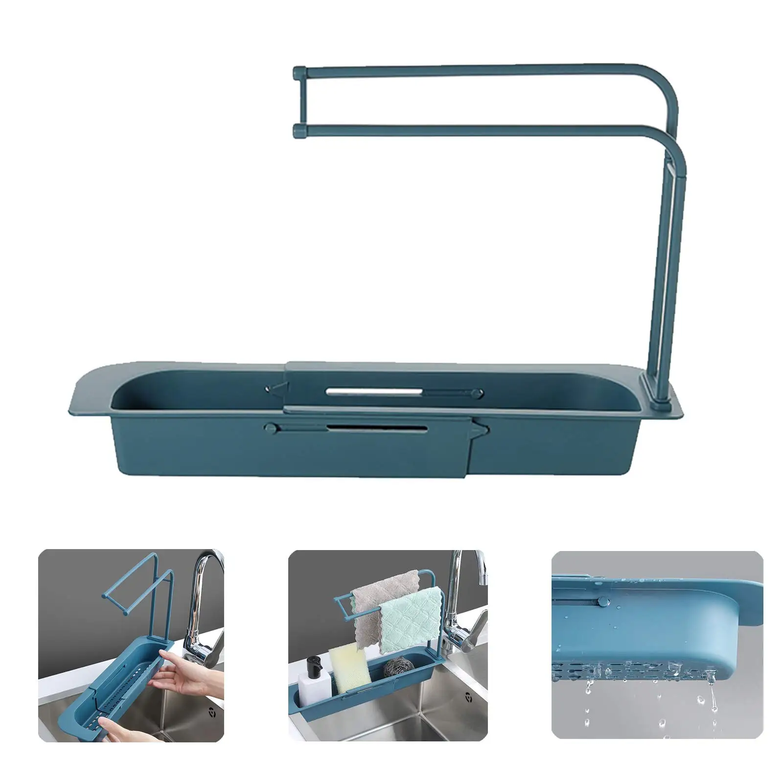 

Telescopic Sink Storage Rack Expandable Drain Basket Rack Sponge Soap Holder Drainer Sink Tray Adjustable for Home Kitchen