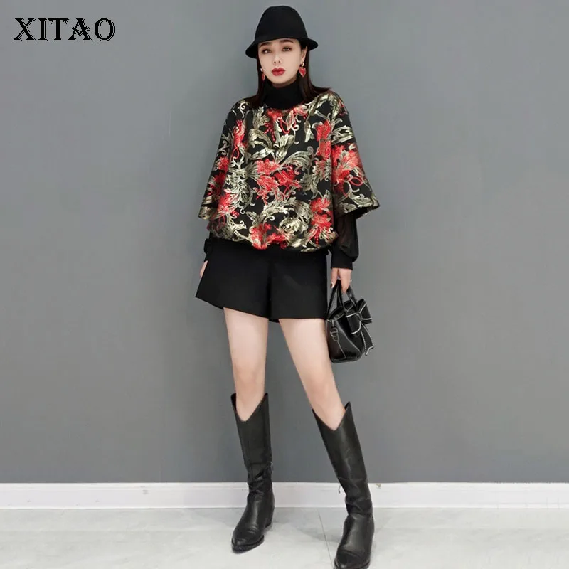 

XITAO Print Pattern Sweatshirt Fashion Pullover Goddess Patchwork Small Fresh Full Sleeve Elegant Minority Sweatshirt GWJ3113