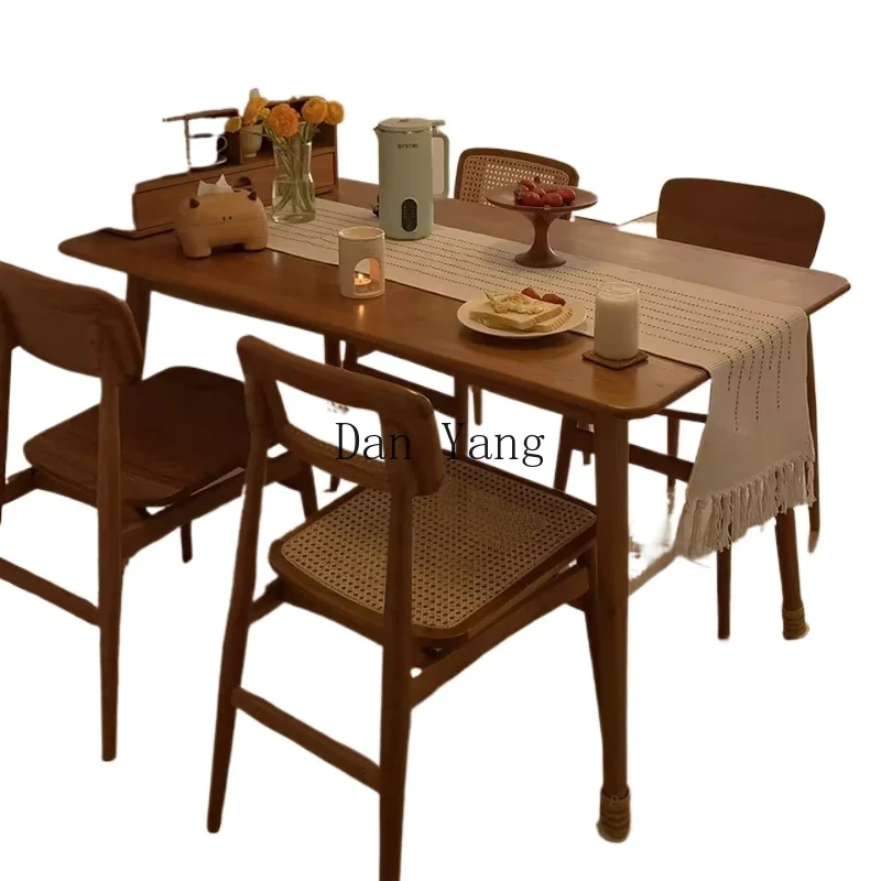 WSQ домашний обеденный стол и стул из цельного дерева в стиле ретро сочетание