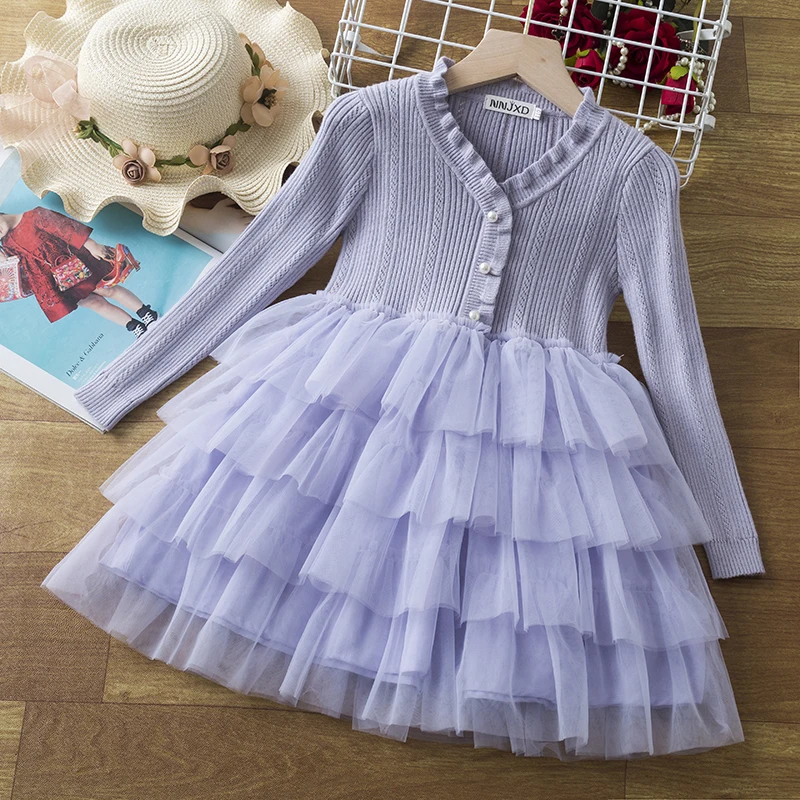 

Red Christmas Knitted Sweater Dresses for Girls Long Sleeve Winter Warm Kids New Year Princess Party Evening Dress for 3-8 Yrs