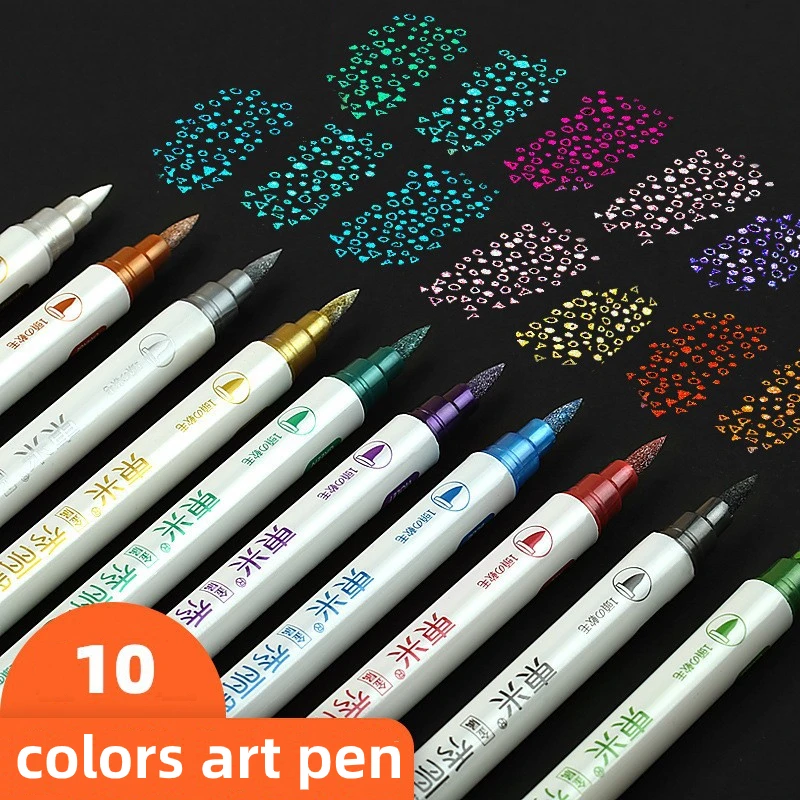 

Paint Marker Double-head Color Soft-tip Pen 10Color Pearlescent Gold Color Student Soft-tip Calligraphy Pen Art Painting Supplly