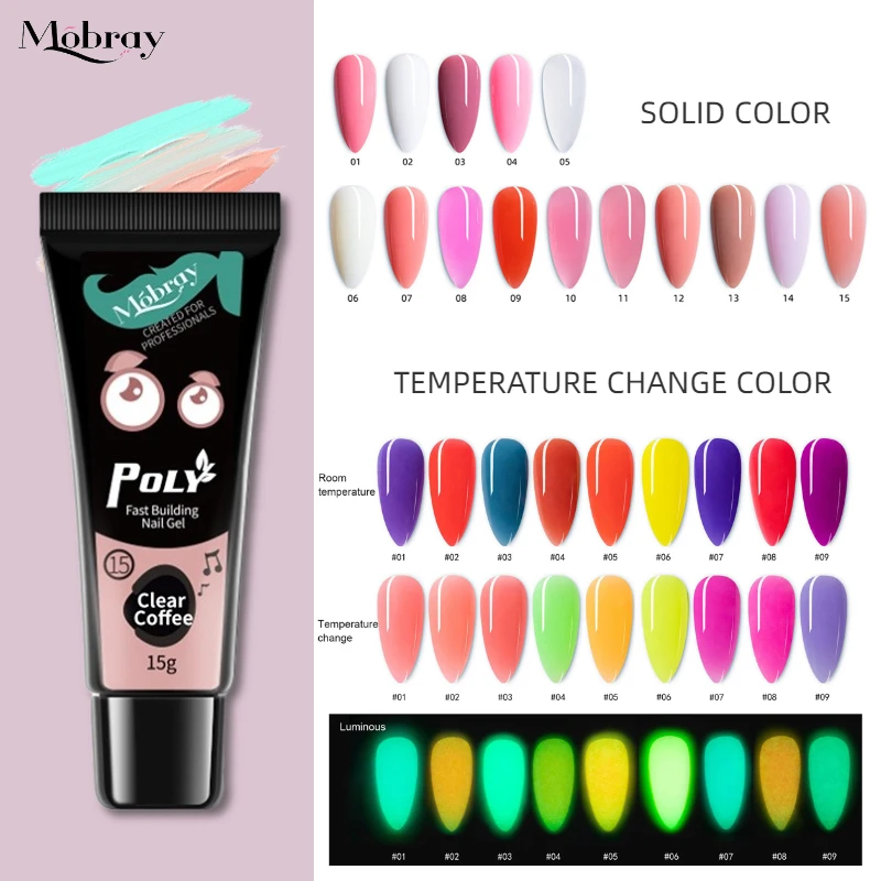 Mobray-Gel acrílico para extensión de uñas, poligel para uñas,esmalte de uñas semipermanente, transparente, brillante, UV