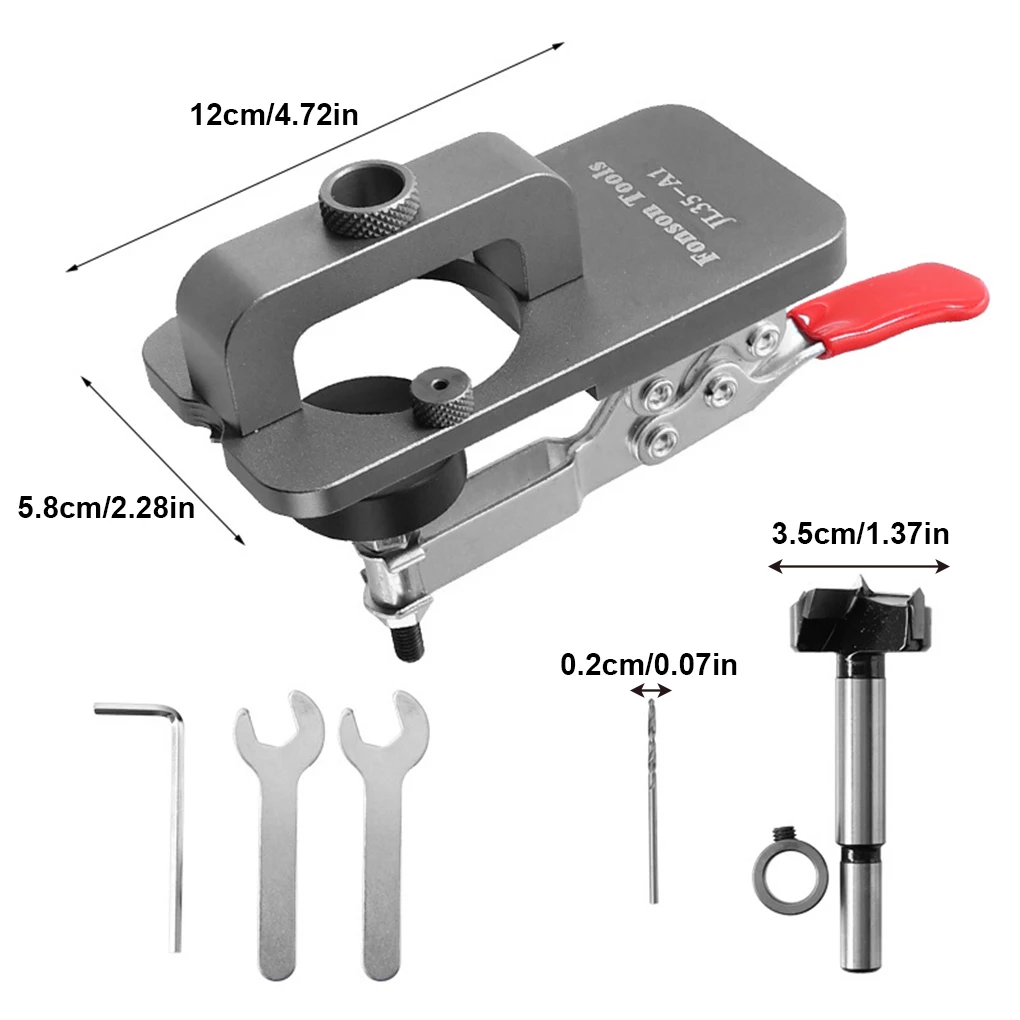

Hinge Hole Drilling Guide Locator 35mm Drilling Template Locator Aluminum Alloy Woodworking Hole Opener for Door Cabinet