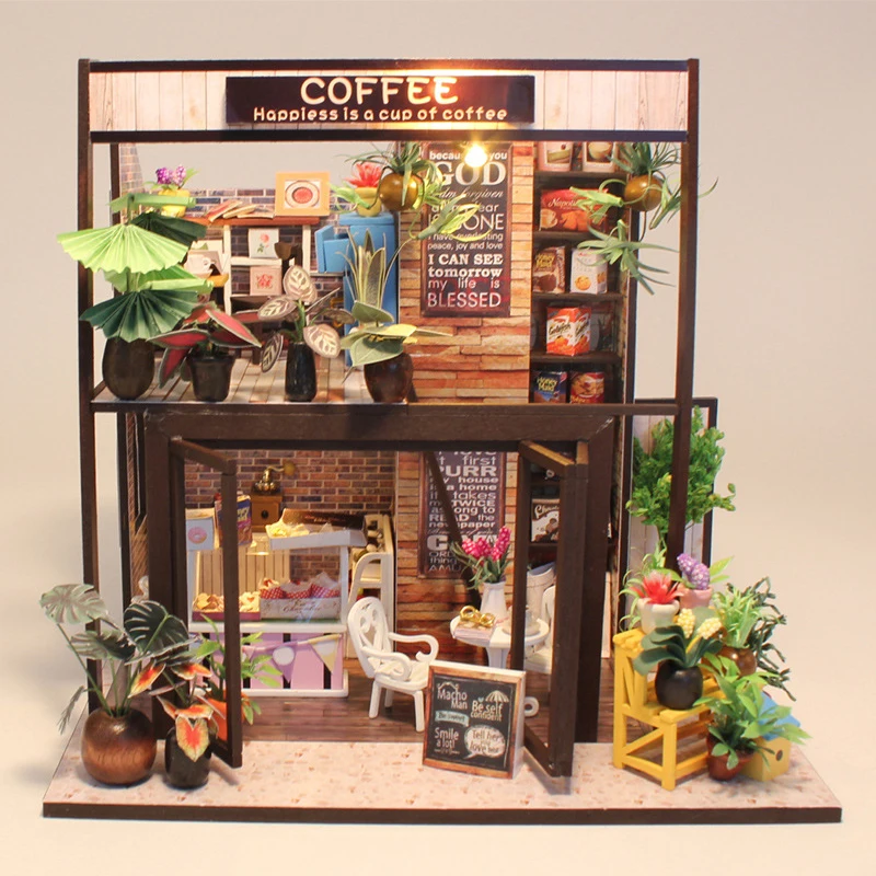 

Creative Birthday Gift Diy Cottage Time Coffee House European Home Decor Modern Desk Decoration Hand-assembled Model Toy House