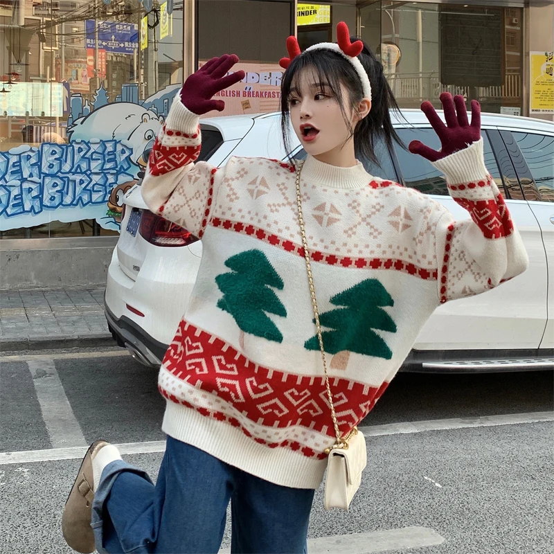 

Fashion Bottoming Shirt Pullover Autumn Winter Oversized Loose Thickened Knitted Sweater 2022 Christmas New Year Sweate Women's