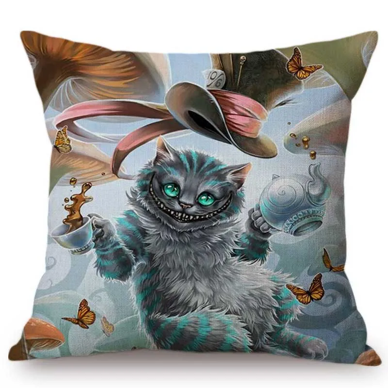 

Alice In Wonderland Cushion Cover Cute Rabbit Cat Printed Sofa Throw Pillow Vintage Home Decor Pillow Case Funda De Almohada