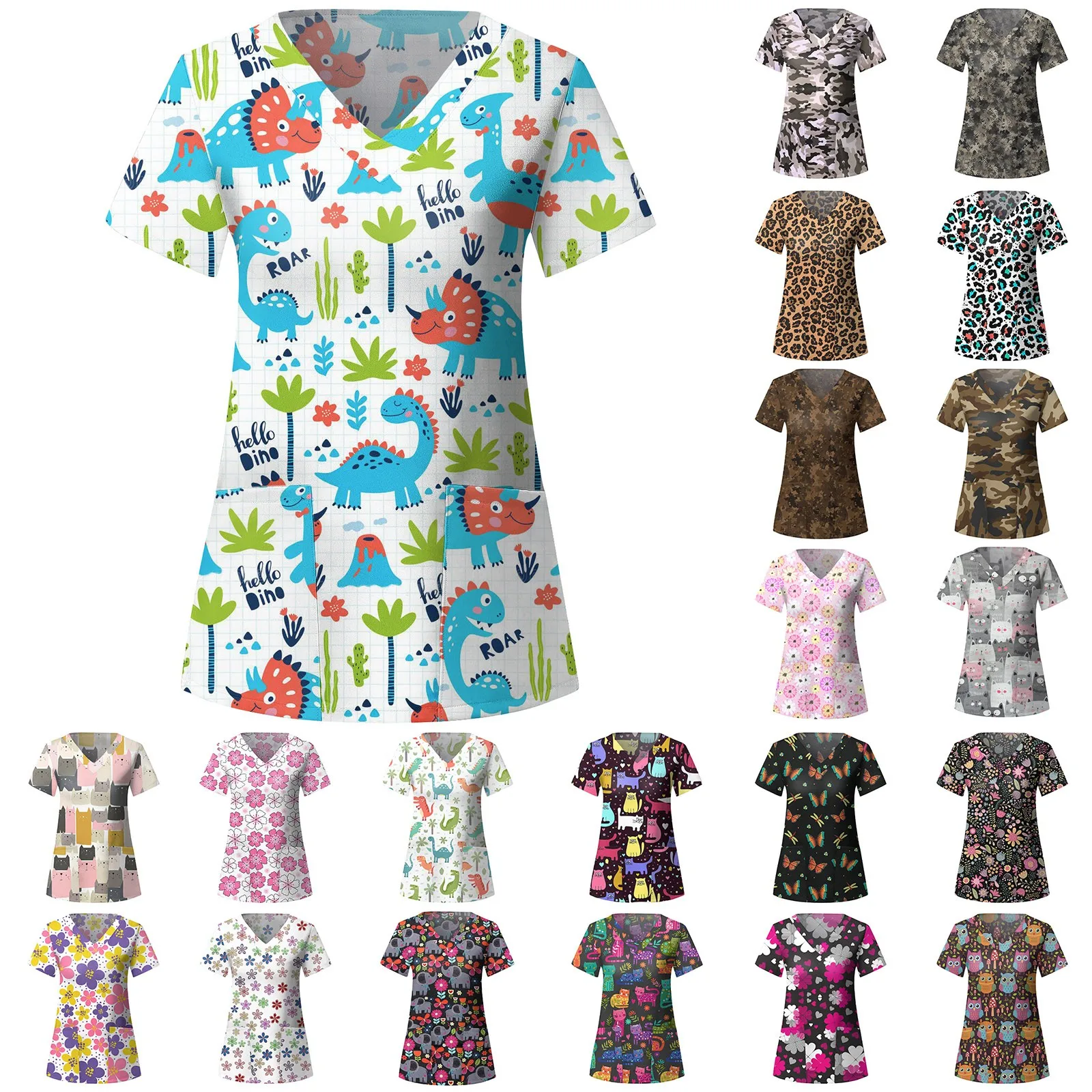 

Женская футболка с коротким рукавом, V-образным вырезом и цветочным принтом