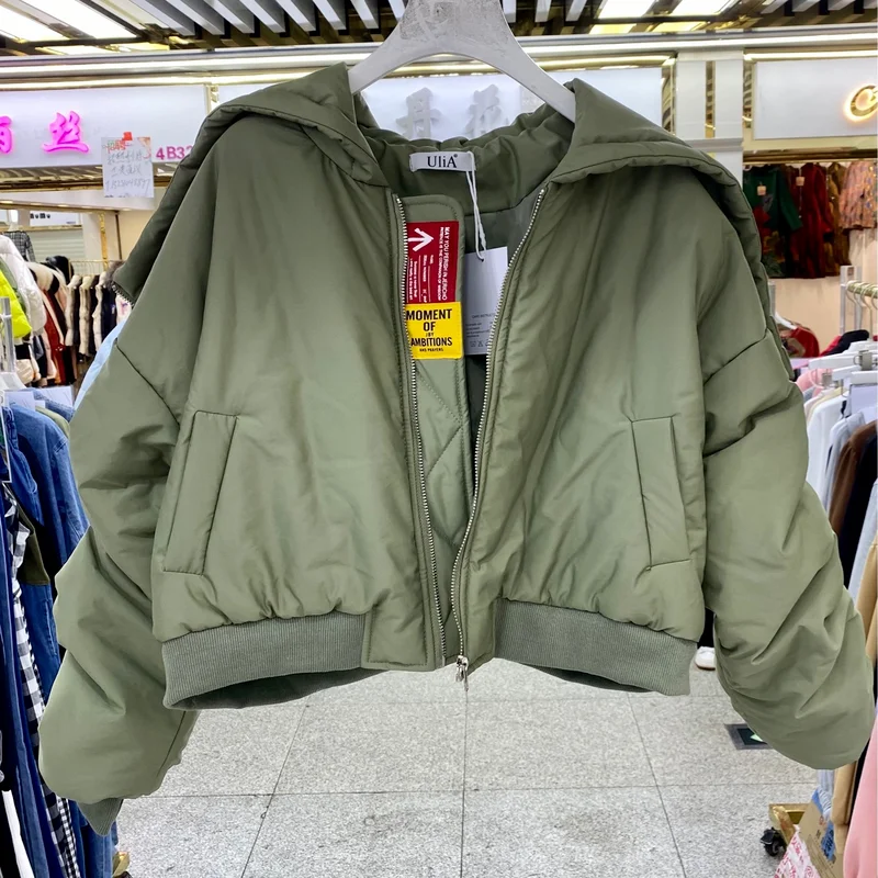 2022 Korean Version of The New Autumn and Winter Zipper Hooded Quilted Jacket Arm Pleated Fashion Casual Cotton Jacket Women