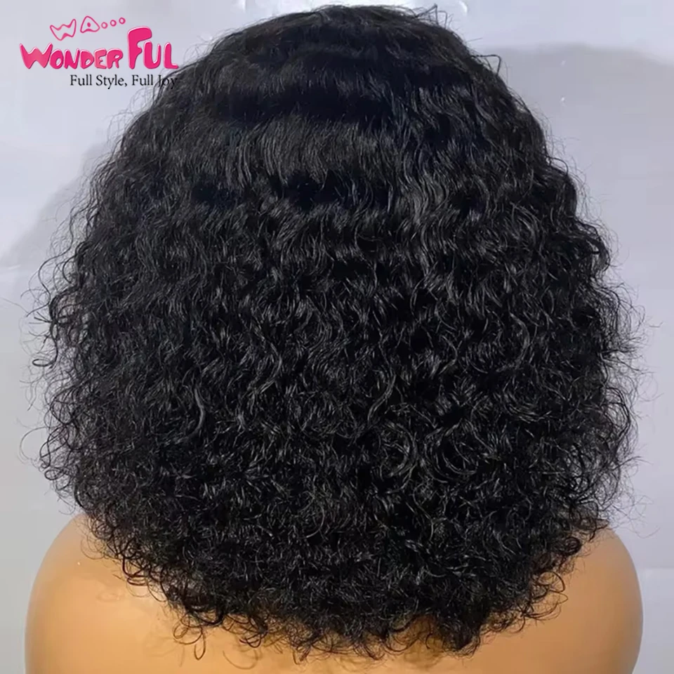 Черные короткие бразильские вьющиеся парики Remy с челкой Jerry Curl Bob Парики 100%