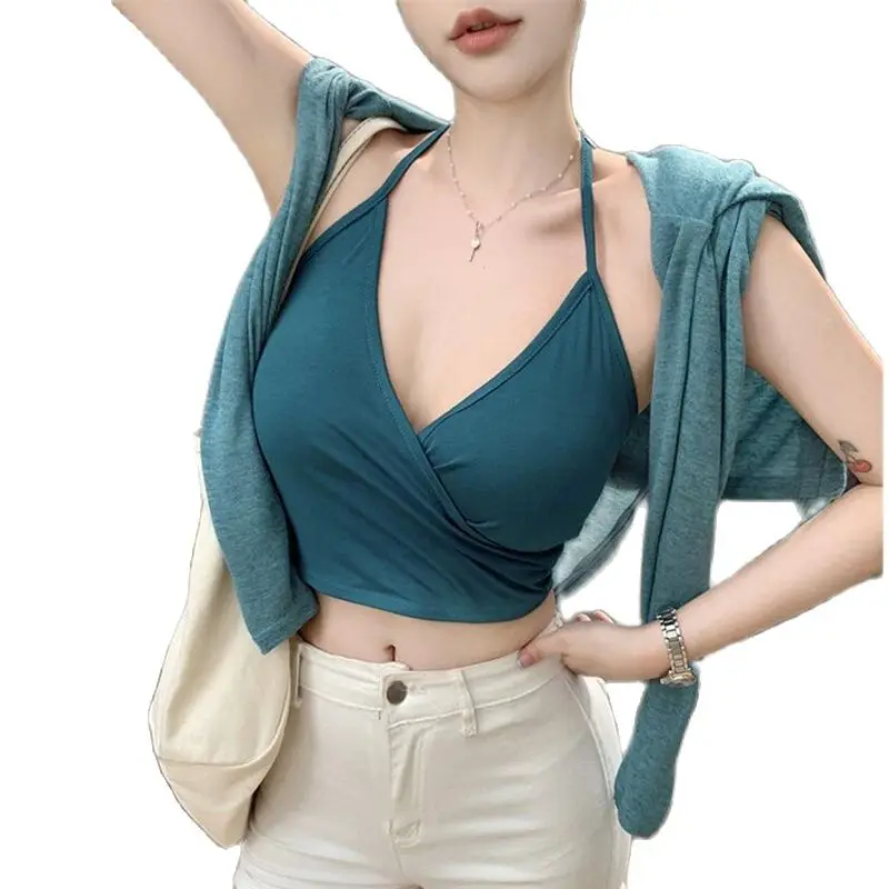 

Hooded Long Sleeves Loose T-shirt with Sexy V-neck Inner Top Two Pieces Set Summer Fashion Knit Women Tee