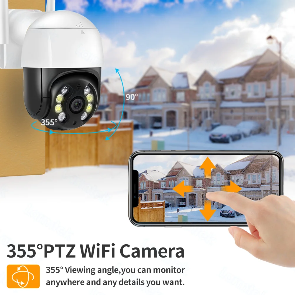8МП 4К IP-камера WiFi на открытом воздухе 5МП HD Беспроводная наблюдение PTZ AI Отслеживание Защита камеры безопасности H.265 Onvif ICsee on.
