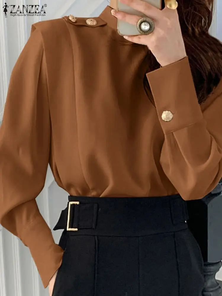 

Fashion OL Patchwork Solid Blouse Casual Button Tops Oversized ZANZEA Women Elegant White Shirts 2022 Spring Long Sleeve Blusas