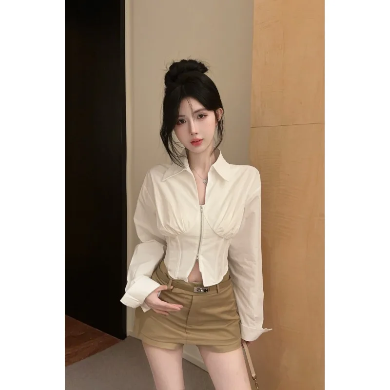 Рубашки с длинными рукавами во французском стиле женский дизайн короткий топ
