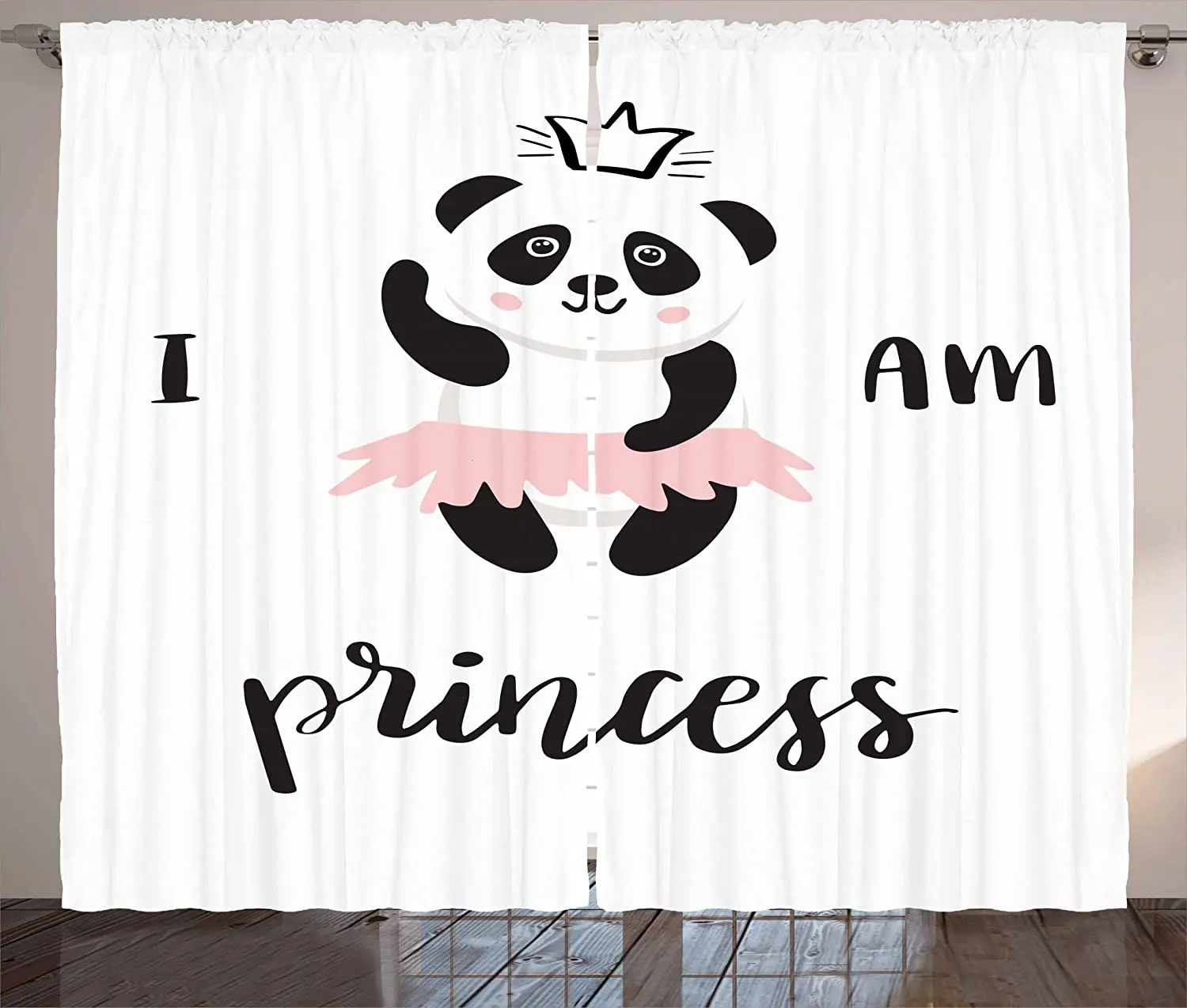 

I am a Princess Blackout Curtains Funny Ballerina Panda Bear Dancing in Pink Skirt Baby Kids Window Curtain