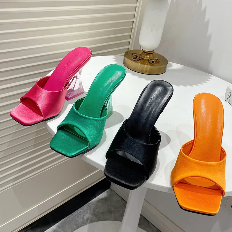 

Crystal High Heels Slippers 2022 New Peep Toe Casual Slides Flip Flops Shoes Woman Fashion Pumps Ladies Sandals For Woman a132