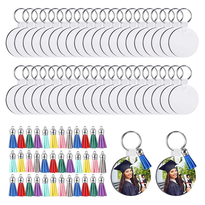 

100Pcs MDF Sublimation Blanks Keychain Bulk, Sublimation Keychain Blanks with Key Ring Double-Sided for DIY
