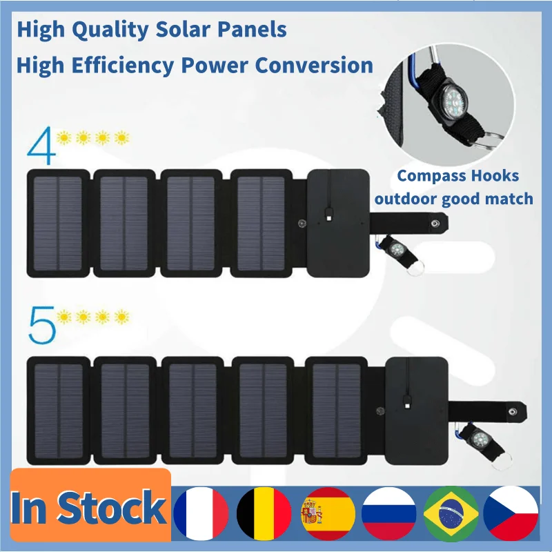 Panel Solar plegable de 10W, células de 5V, cargador Solar portátil USB, batería impermeable para exteriores, energía Solar para IPhone, viaje y Camping