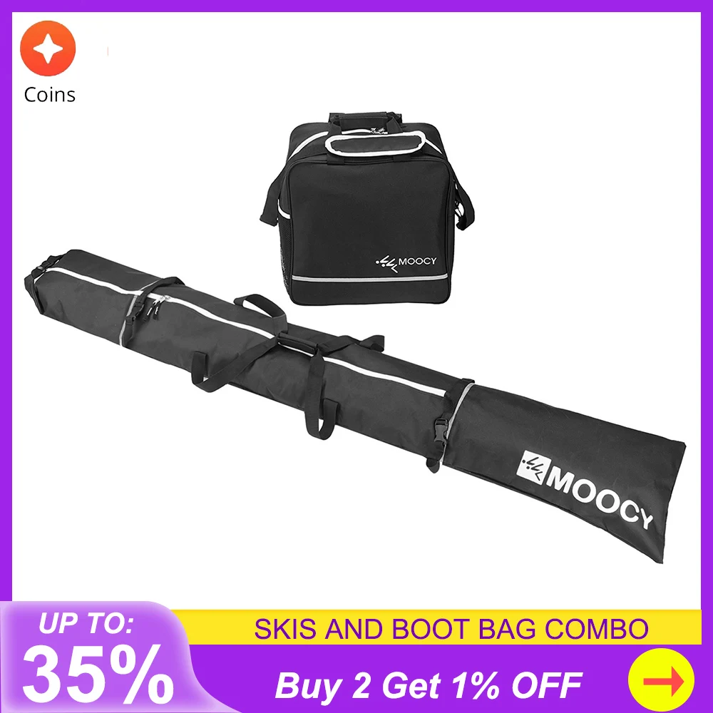 

Skis and Boot Bag Combo Portable Skis Storage Bag Padded Waterproof Ski Travel Bags Large Boots Clothing Holder Organizer