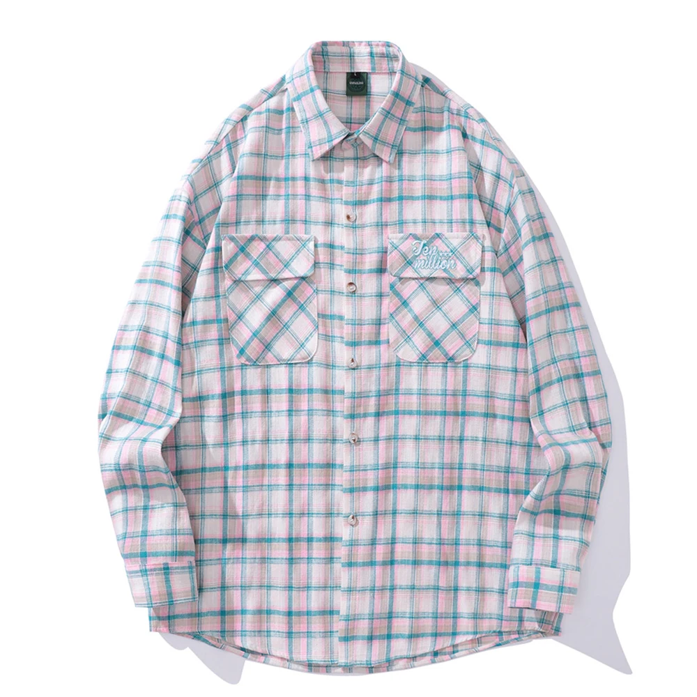Men Autumn Turn-down Collar Men's Shirt Long Sleeve Flannel Shirts Man 2 Colors