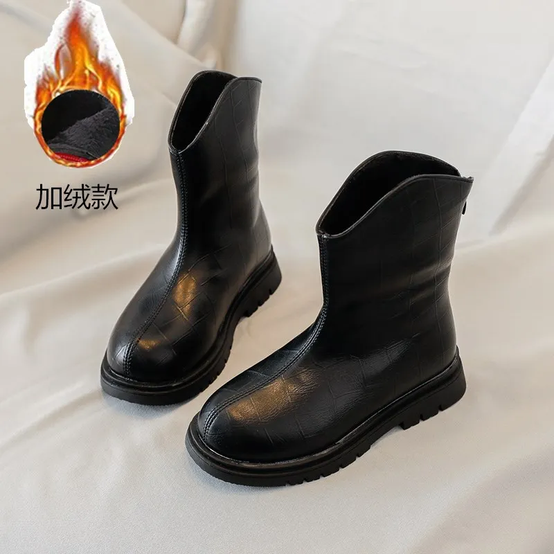 

Princess Fashion Leather Boots New Children's Winter Warm Shoes for Girls 2023 Party Casual Fashion Elegant Shoes Free Shipping