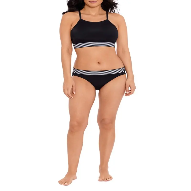 

Женский насыщенный черный купальник бикини со средней посадкой