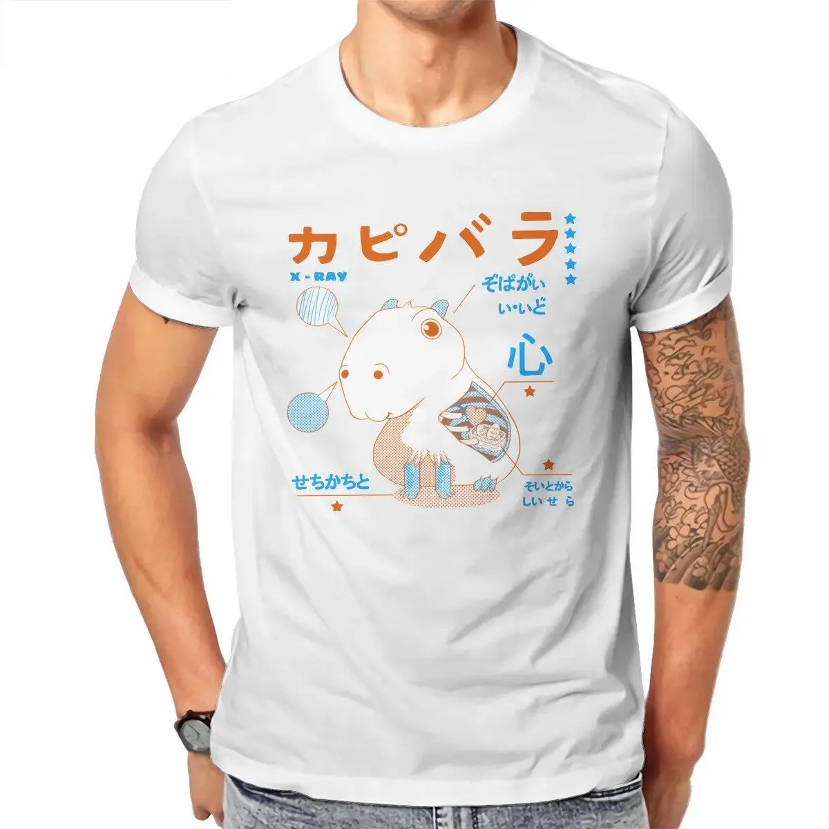 Capybara Capy X-Ray  T-Shirt Men  Vintage Cotton Tee Shirt Crewneck Short Sleeve T Shirt Plus Size Clothes