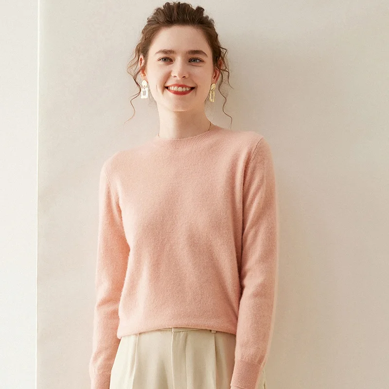 Женский кашемировый свитер WinvyNee с длинным рукавом и круглым вырезом