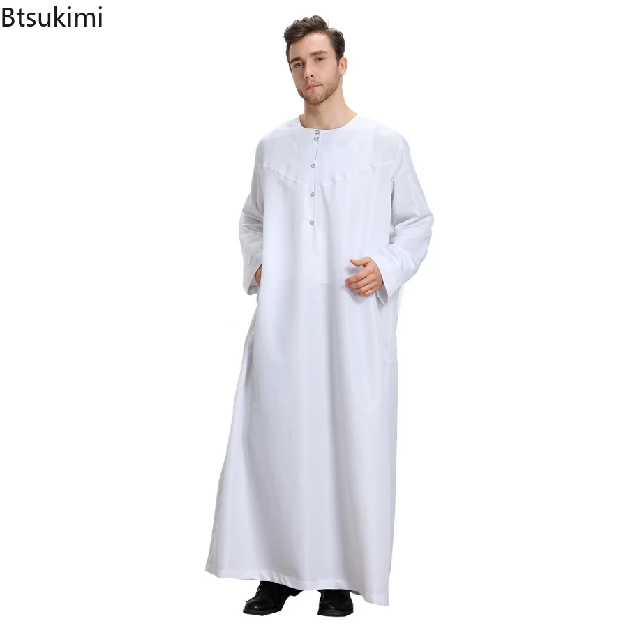 2023 Fashion Muslim Saudi Style Long Sleeve Man Abaya Islam Clothing Robe Garment Kleding Mannen Kaftan Oman Pakistan Clothing
