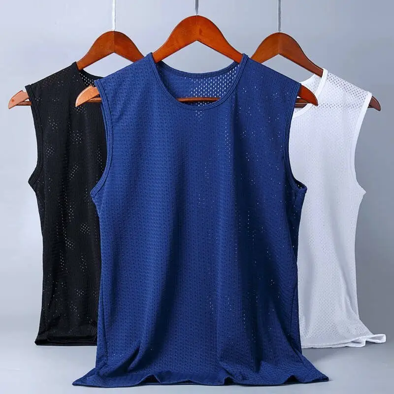 

Men Running Weight Vest Mesh Sports Wear For Men Gym Fitnss Wear Stretch Cotton Fabric Whole sela price man tank tops 2020