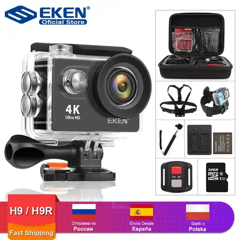 Камера для спортивной съемки EKEN H9R/H9, видеокамера для шлема Ultra HD, 4К, 30 кадр/сек, Wi-Fi, экран 2 дюйма, угол 170 градусов, водонепроницаемая