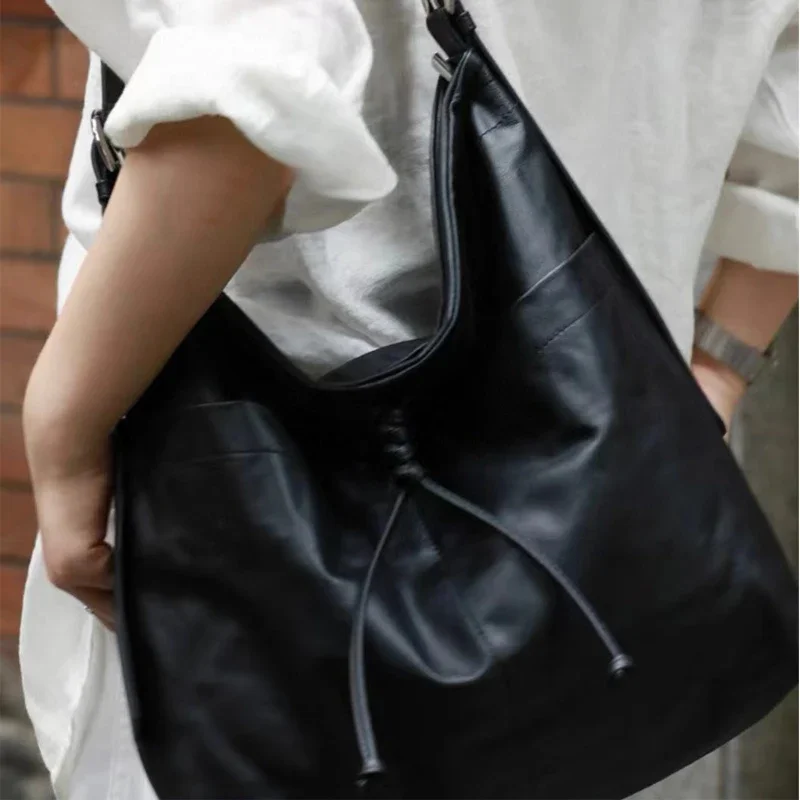 Кожаная большая сумка Laziness вместимость легкая тонкая мягкая верхний слой