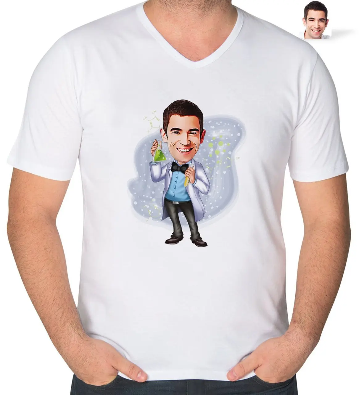 

Персонализированная Мужская карикатура для преподавателя химии, V-образный ошейник