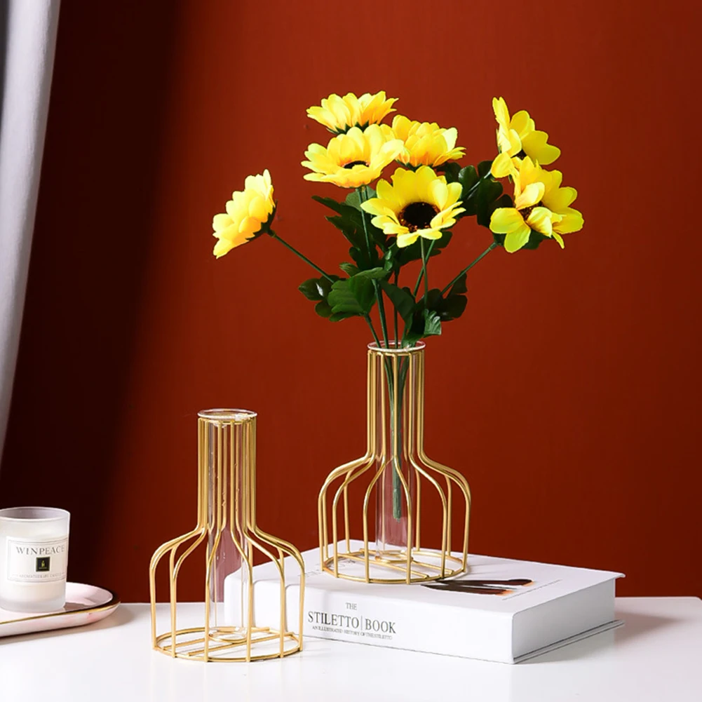 

Nordic Iron Golden Flower Vase Plant Holder Flower Pot For Living Room Desktop Ornament Flower Rack Bottle Pot Holder Home Decor
