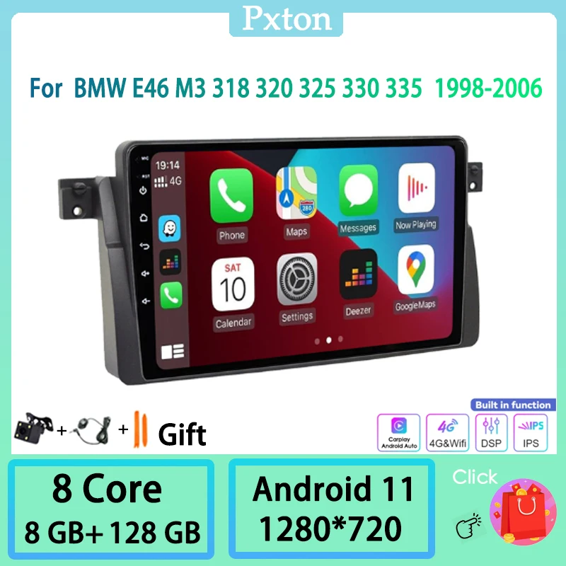 

Pxton Android 11.0 Car Radio Stereo Multimedia Player For BMW E46 M3 318 320 325 330 335 1998-2006 Carplay Android Auto 8G+128G