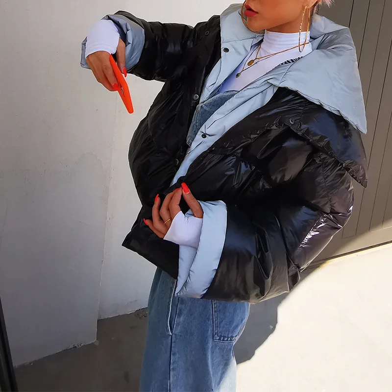 Loose Down Jacket  for Women 2022 Winter New Fashion Temperament Casual Lapel Contrast Stitching Short Coat for Women