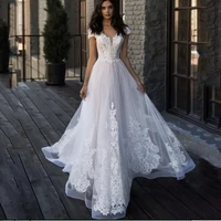 elegant beads lace wedding dress off the shoulder 2022 boho tulle illusion bride gown for bride buttons a line vestido de novia